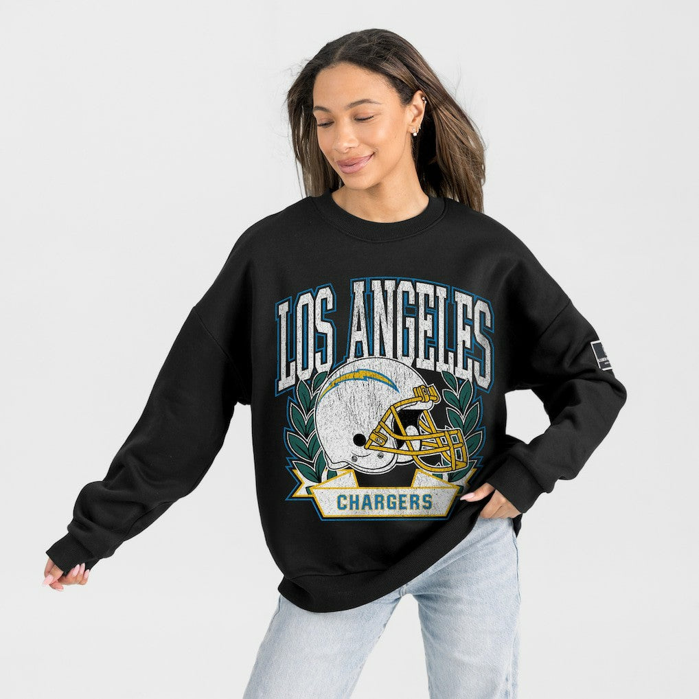 Gameday Couture Women's Oversized Victory Lane Black Label Premium Fleece Sweatshirt - Los Angeles Chargers Sweatshirts