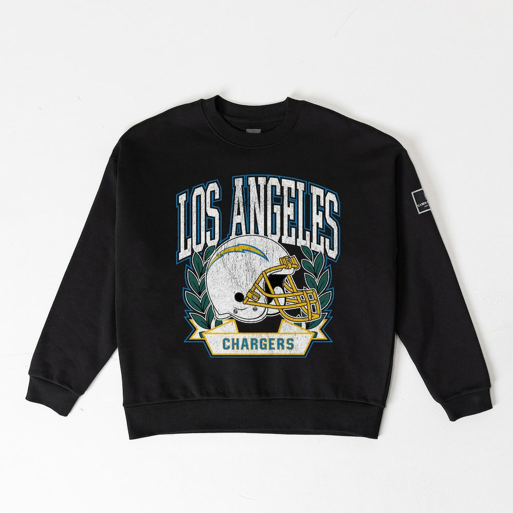 Gameday Couture Women's Oversized Victory Lane Black Label Premium Fleece Sweatshirt - Los Angeles Chargers Sweatshirts