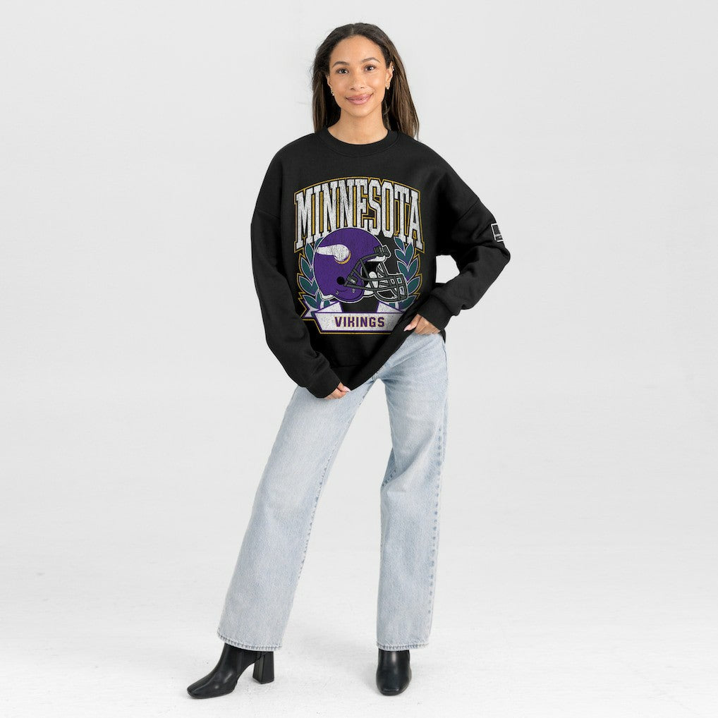 Gameday Couture Women's Oversized Victory Lane Black Label Premium Fleece Sweatshirt - Minnesota Vikings Sweatshirts