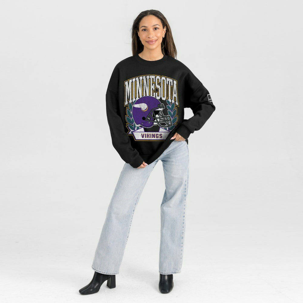 Gameday Couture Women's Oversized Victory Lane Black Label Premium Fleece Sweatshirt - Minnesota Vikings Sweatshirts