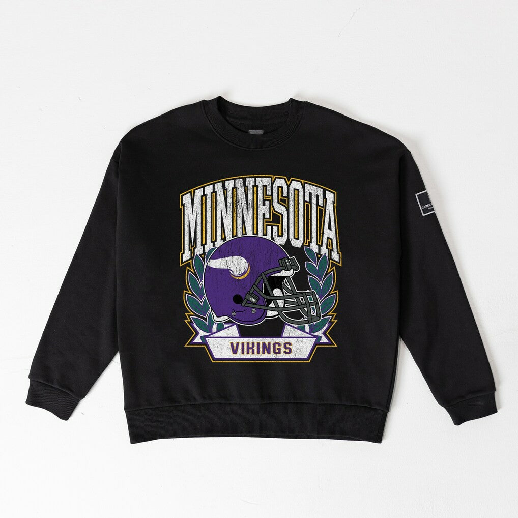 Gameday Couture Women's Oversized Victory Lane Black Label Premium Fleece Sweatshirt - Minnesota Vikings Sweatshirts