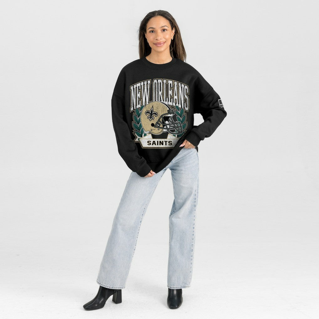 Gameday Couture Women's Oversized Victory Lane Black Label Premium Fleece Sweatshirt - New Orleans Saints Sweatshirts