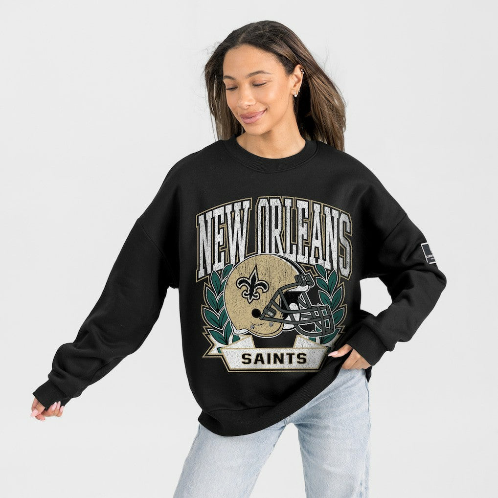 Gameday Couture Women's Oversized Victory Lane Black Label Premium Fleece Sweatshirt - New Orleans Saints Sweatshirts