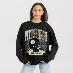 Gameday Couture Women's Oversized Victory Lane Black Label Premium Fleece Sweatshirt - Pittsburgh Steelers Sweatshirts