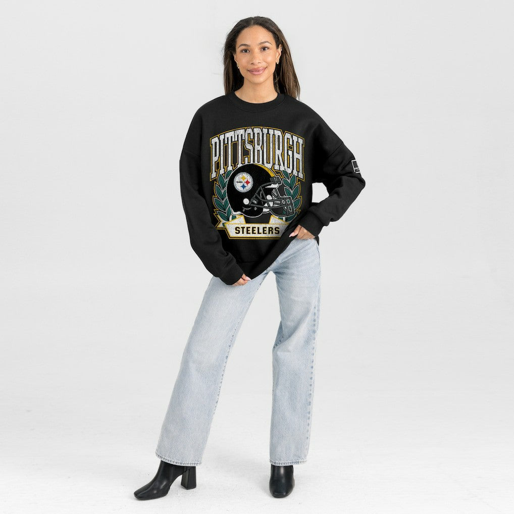 Gameday Couture Women's Oversized Victory Lane Black Label Premium Fleece Sweatshirt - Pittsburgh Steelers Sweatshirts