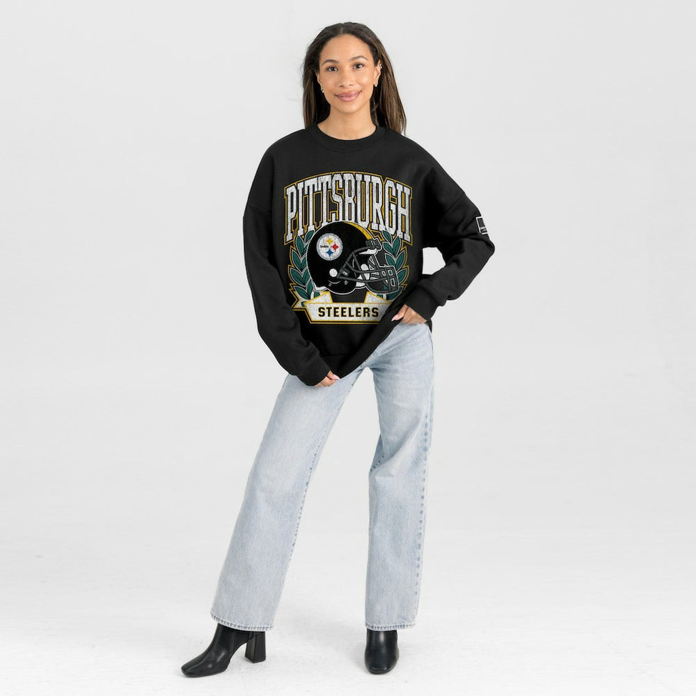 Gameday Couture Women's Oversized Victory Lane Black Label Premium Fleece Sweatshirt - Pittsburgh Steelers Sweatshirts