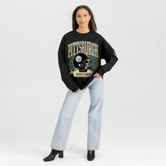 Gameday Couture Women's Oversized Victory Lane Black Label Premium Fleece Sweatshirt - Pittsburgh Steelers Sweatshirts