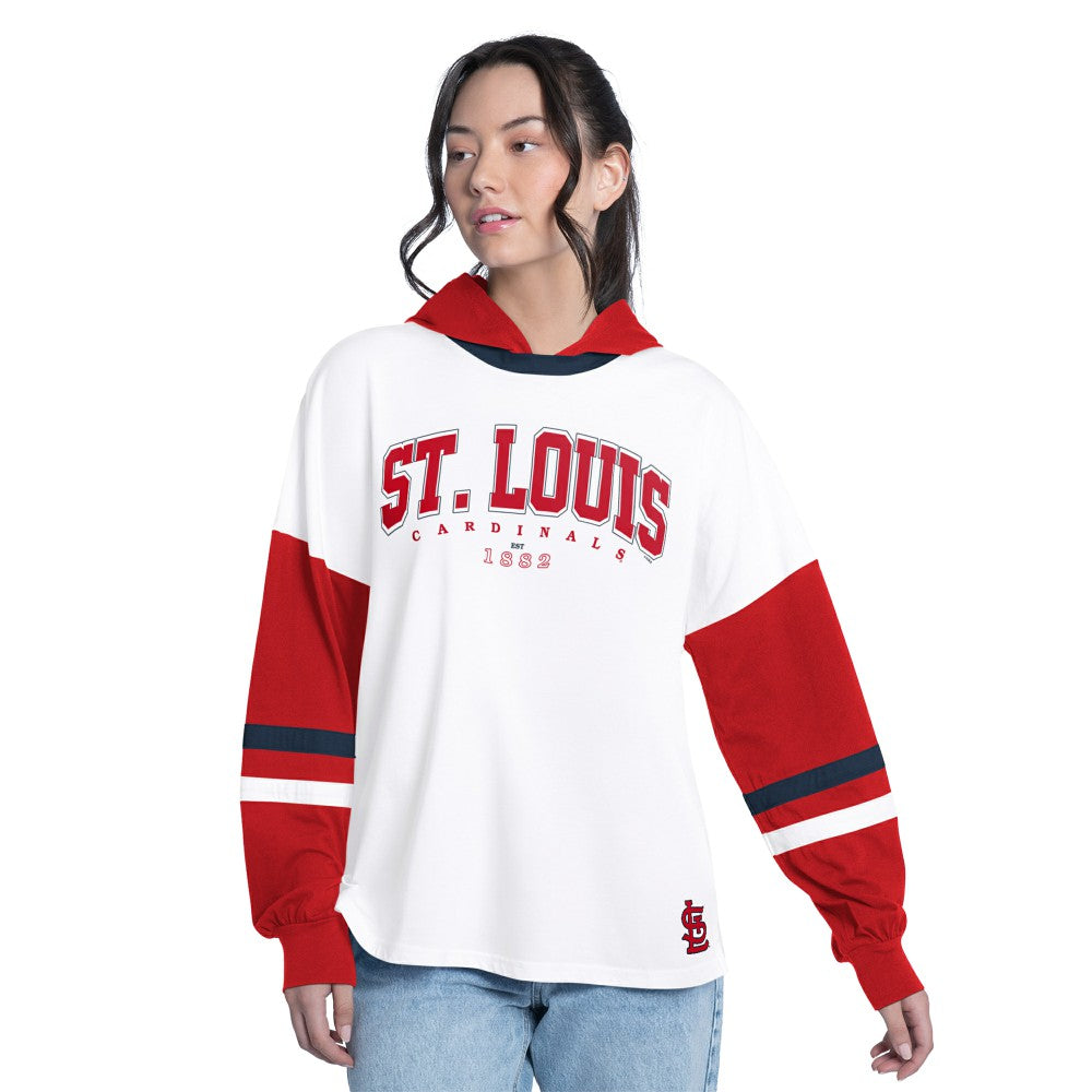 White/Red St. Louis Cardinals G-III 4Her by Carl Banks Women's Key Player Oversized Hooded Long Sleeve T-Shirt