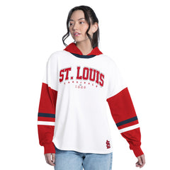 White/Red St. Louis Cardinals G-III 4Her by Carl Banks Women's Key Player Oversized Hooded Long Sleeve T-Shirt
