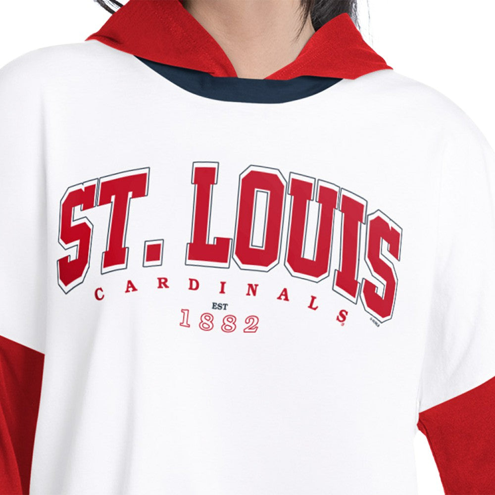White/Red St. Louis Cardinals G-III 4Her by Carl Banks Women's Key Player Oversized Hooded Long Sleeve T-Shirt