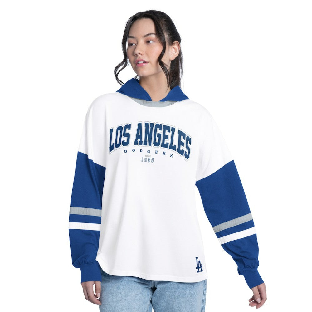 White/Royal Los Angeles Dodgers G-III 4Her by Carl Banks Women's Key Player Oversized Hooded Long Sleeve T-Shirt