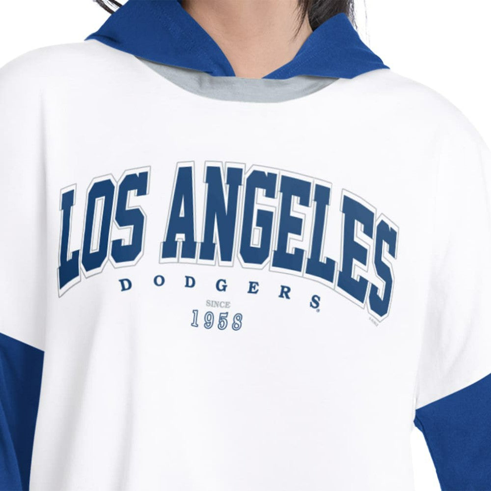 White/Royal Los Angeles Dodgers G-III 4Her by Carl Banks Women's Key Player Oversized Hooded Long Sleeve T-Shirt