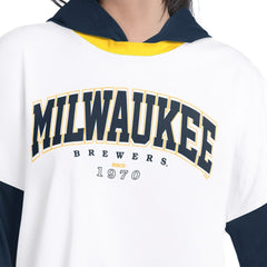 White/Navy Milwaukee Brewers G-III 4Her by Carl Banks Women's Key Player Oversized Hooded Long Sleeve T-Shirt