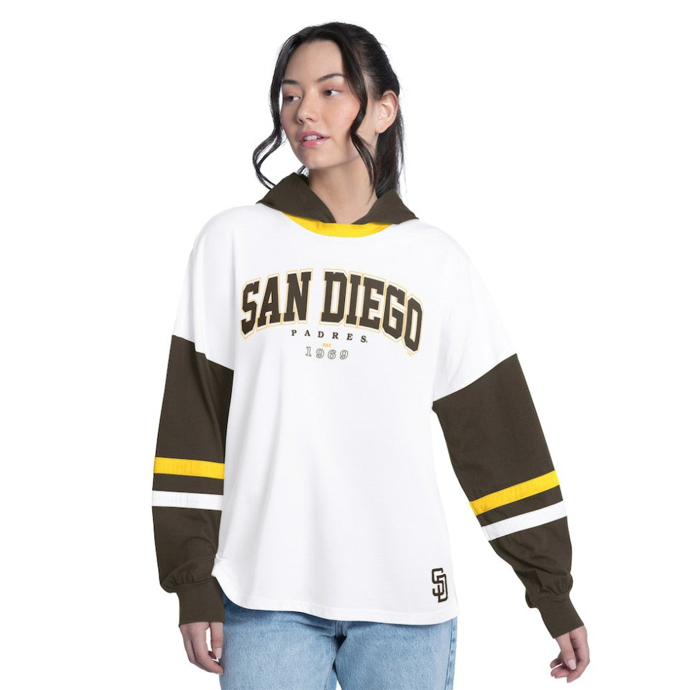 White/Brown San Diego Padres G-III 4Her by Carl Banks Women's Key Player Oversized Hooded Long Sleeve T-Shirt