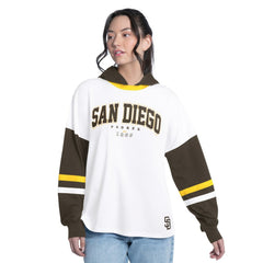 White/Brown San Diego Padres G-III 4Her by Carl Banks Women's Key Player Oversized Hooded Long Sleeve T-Shirt