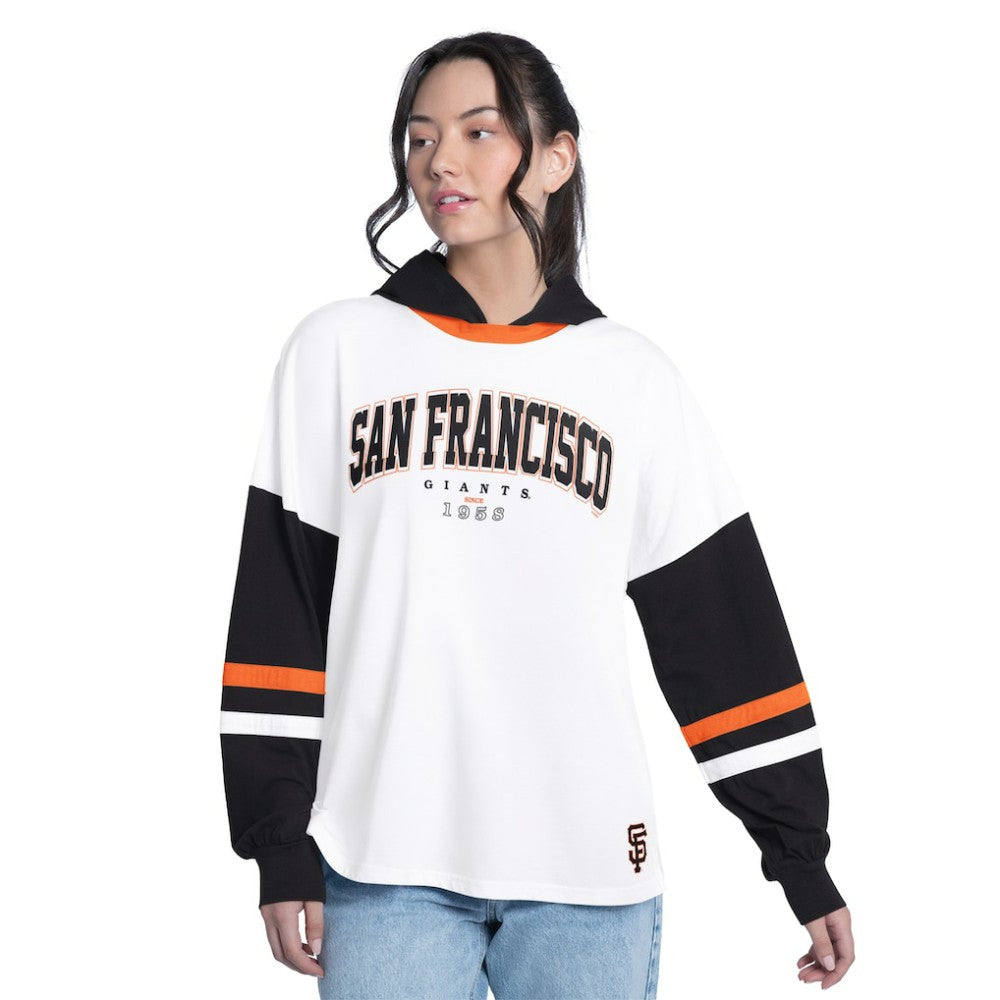 White/Black San Francisco Giants G-III 4Her by Carl Banks Women's Key Player Oversized Hooded Long Sleeve T-Shirt