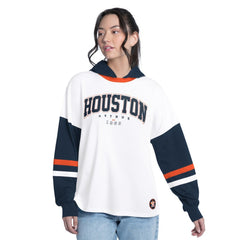 White/Navy Houston Astros G-III 4Her by Carl Banks Women's Key Player Oversized Hooded Long Sleeve T-Shirt