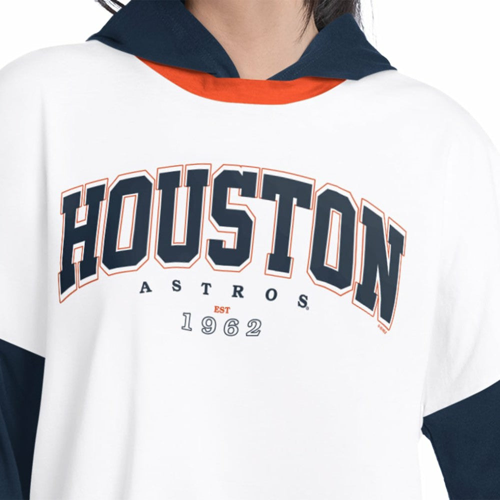 White/Navy Houston Astros G-III 4Her by Carl Banks Women's Key Player Oversized Hooded Long Sleeve T-Shirt