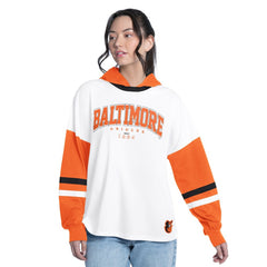 White/Orange Baltimore Orioles G-III 4Her by Carl Banks Women's Key Player Oversized Hooded Long Sleeve T-Shirt