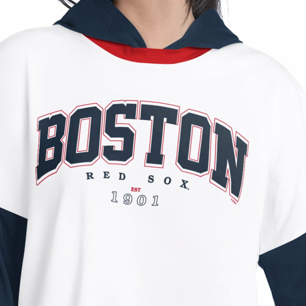 White/Navy Boston Red Sox G-III 4Her by Carl Banks Women's Key Player Oversized Hooded Long Sleeve T-Shirt