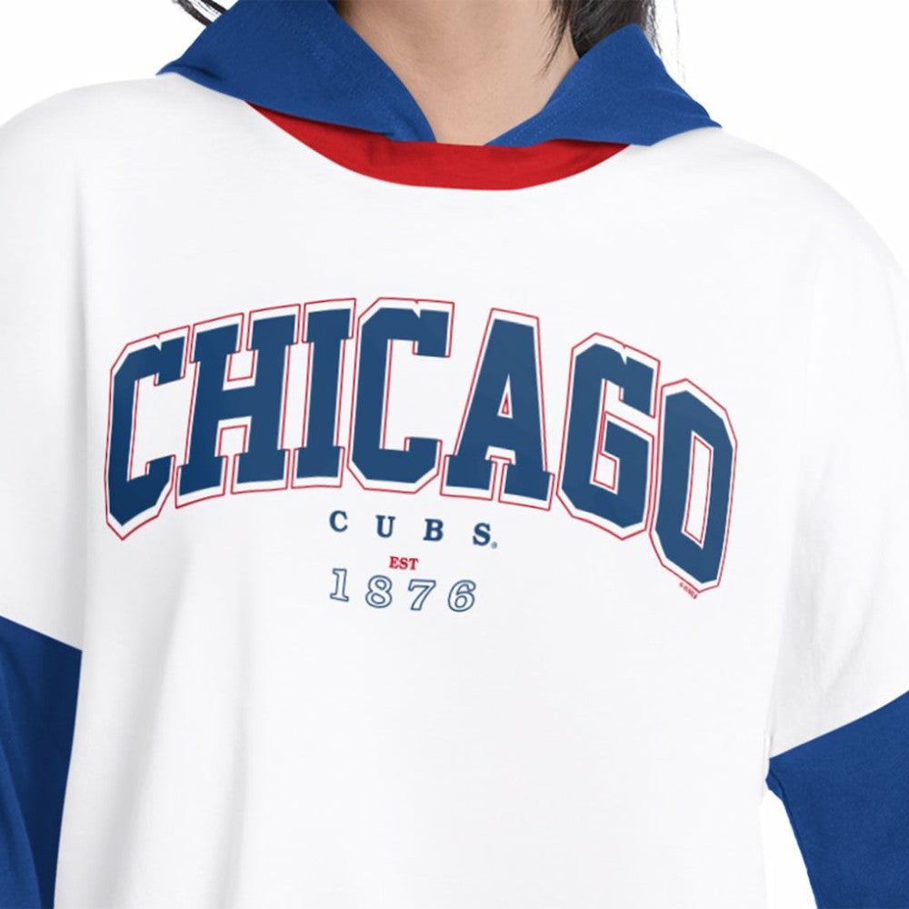 White/Royal Chicago Cubs G-III 4Her by Carl Banks Women's Key Player Oversized Hooded Long Sleeve T-Shirt