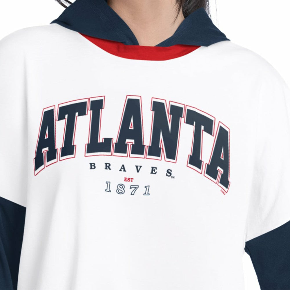 White/Navy Atlanta Braves G-III 4Her by Carl Banks Women's Key Player Oversized Hooded Long Sleeve T-Shirt