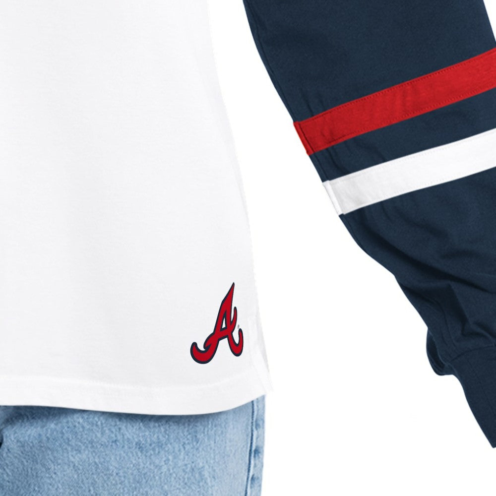 White/Navy Atlanta Braves G-III 4Her by Carl Banks Women's Key Player Oversized Hooded Long Sleeve T-Shirt