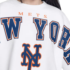 White New York Mets G-III 4Her by Carl Banks Women's Bleachers Cropped Pullover Sweatshirt