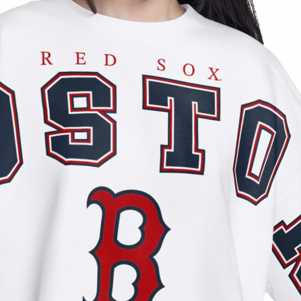 White Boston Red Sox G-III 4Her by Carl Banks Women's Bleachers Cropped Pullover Sweatshirt