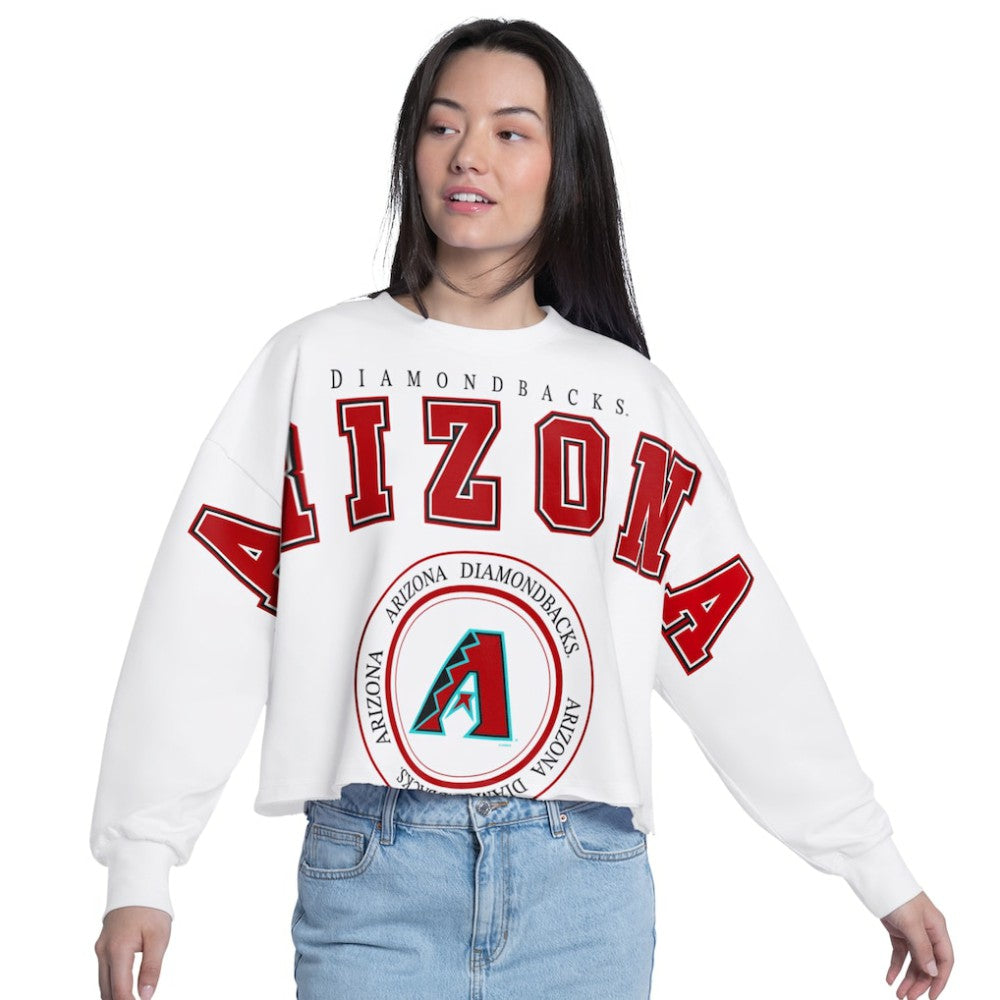 White Arizona Diamondbacks G-III 4Her by Carl Banks Women's Bleachers Cropped Pullover Sweatshirt