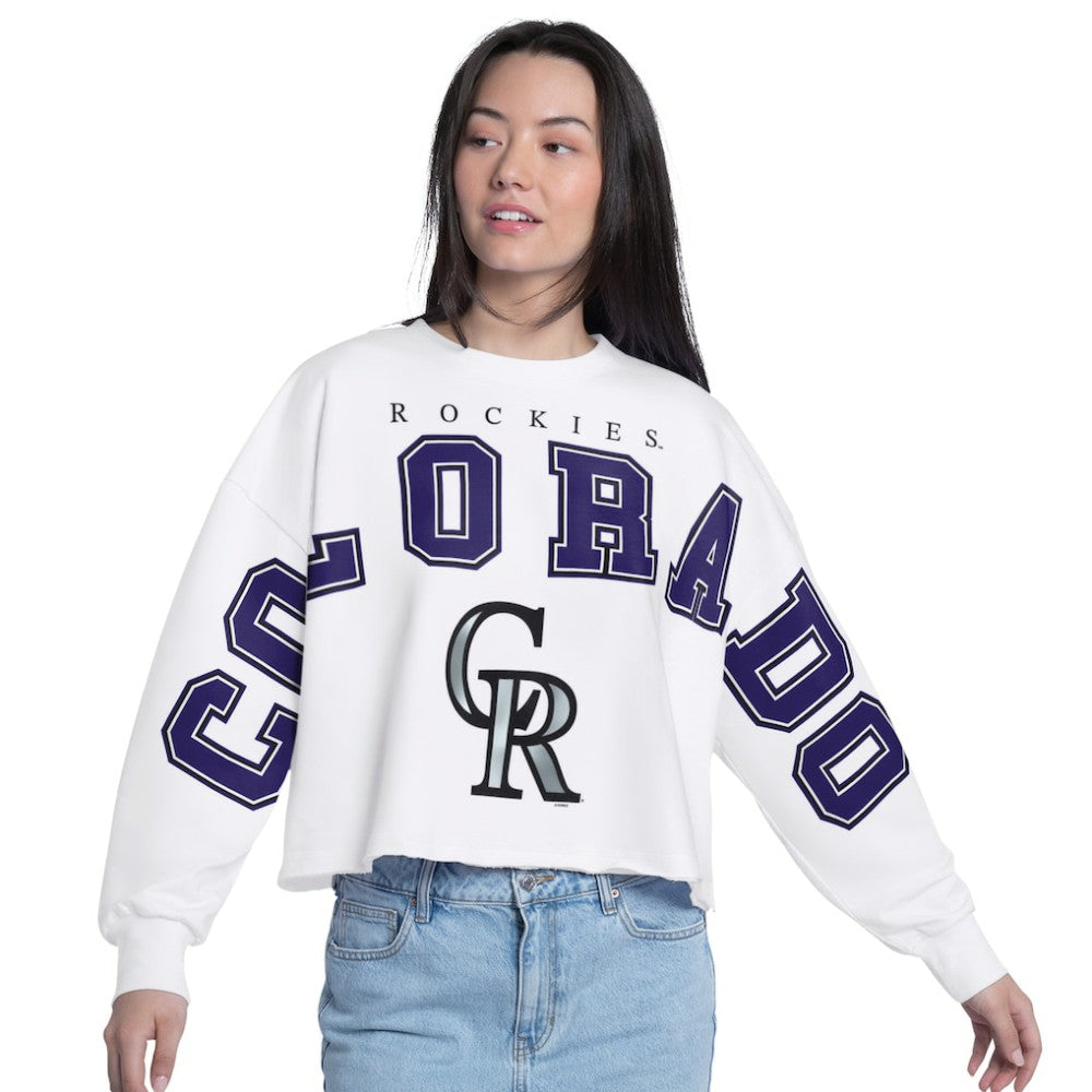 White Colorado Rockies G-III 4Her by Carl Banks Women's Bleachers Cropped Pullover Sweatshirt