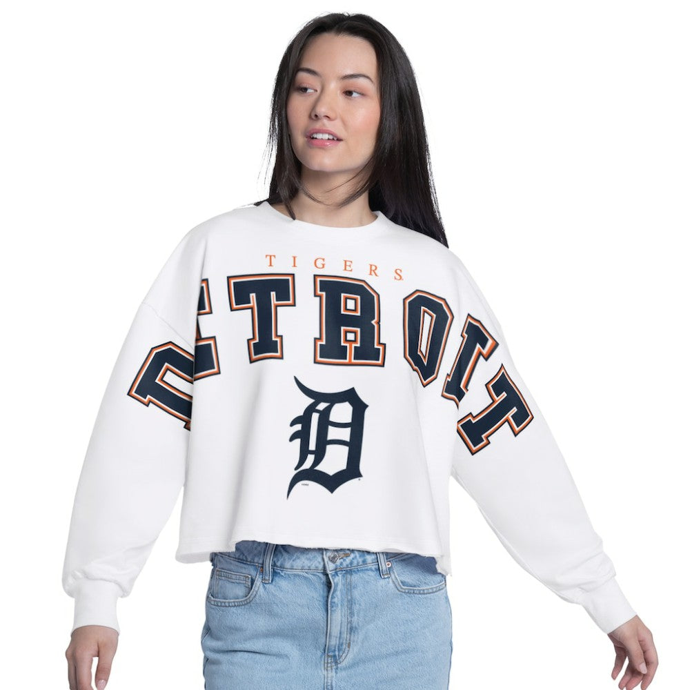 White Detroit Tigers G-III 4Her by Carl Banks Women's Bleachers Cropped Pullover Sweatshirt