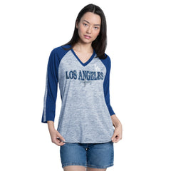 Royal/Heather Royal Los Angeles Dodgers G-III 4Her by Carl Banks Women's Speed Training 3/4-Sleeve Rhinestone V-Neck T-Shirt