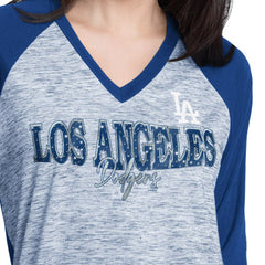 Royal/Heather Royal Los Angeles Dodgers G-III 4Her by Carl Banks Women's Speed Training 3/4-Sleeve Rhinestone V-Neck T-Shirt