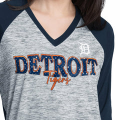 Navy/Heather Navy Detroit Tigers G-III 4Her by Carl Banks Women's Speed Training 3/4-Sleeve Rhinestone V-Neck T-Shirt