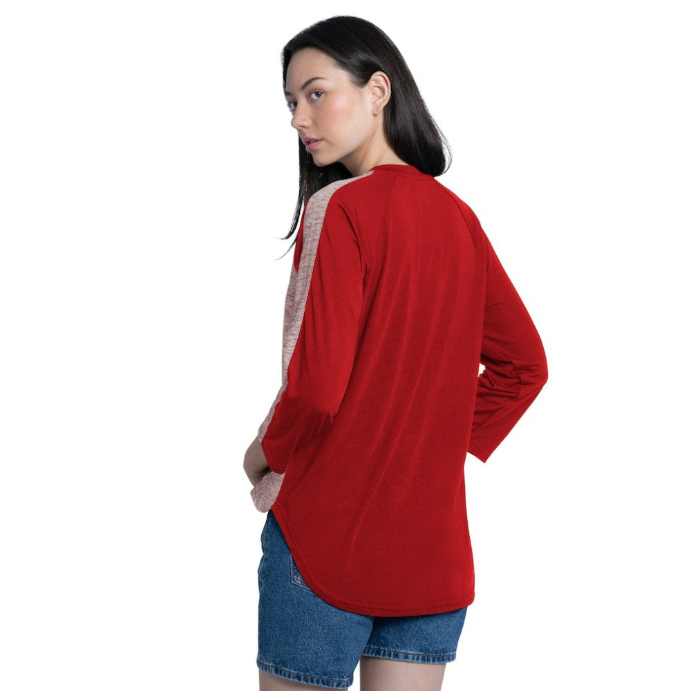 Red/Heather Red Philadelphia Phillies G-III 4Her by Carl Banks Women's Speed Training 3/4-Sleeve Rhinestone V-Neck T-Shirt