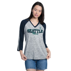 Navy/Heather Navy Seattle Mariners G-III 4Her by Carl Banks Women's Speed Training 3/4-Sleeve Rhinestone V-Neck T-Shirt