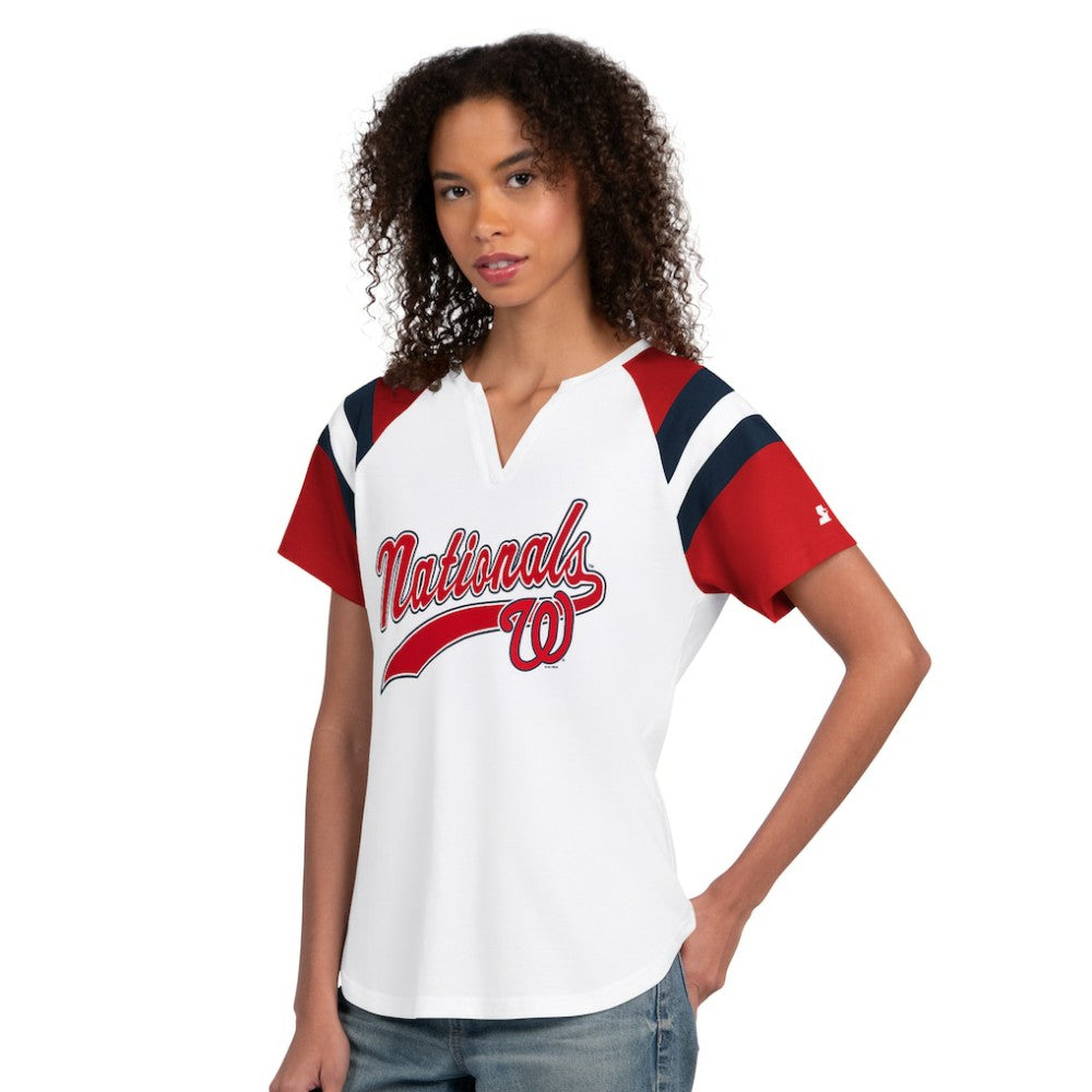 White Washington Nationals Starter Women's Game On Notch Neck T-Shirt