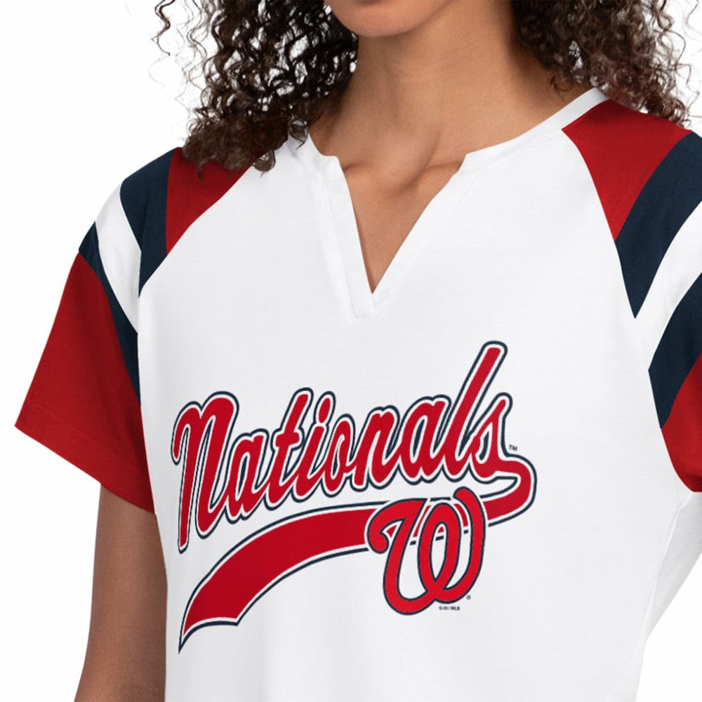 White Washington Nationals Starter Women's Game On Notch Neck T-Shirt