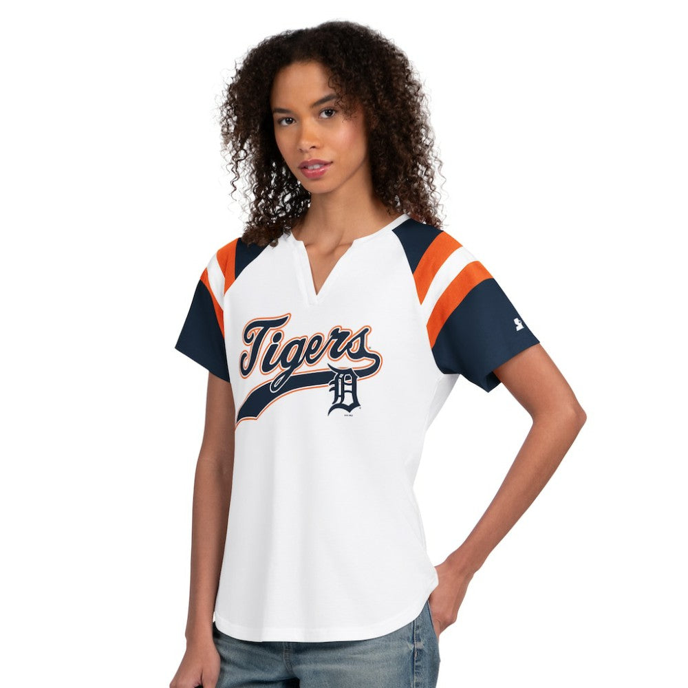 White Detroit Tigers Starter Women's Game On Notch Neck T-Shirt