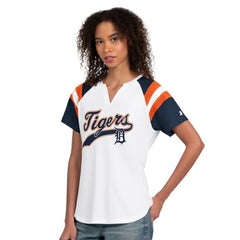 White Detroit Tigers Starter Women's Game On Notch Neck T-Shirt