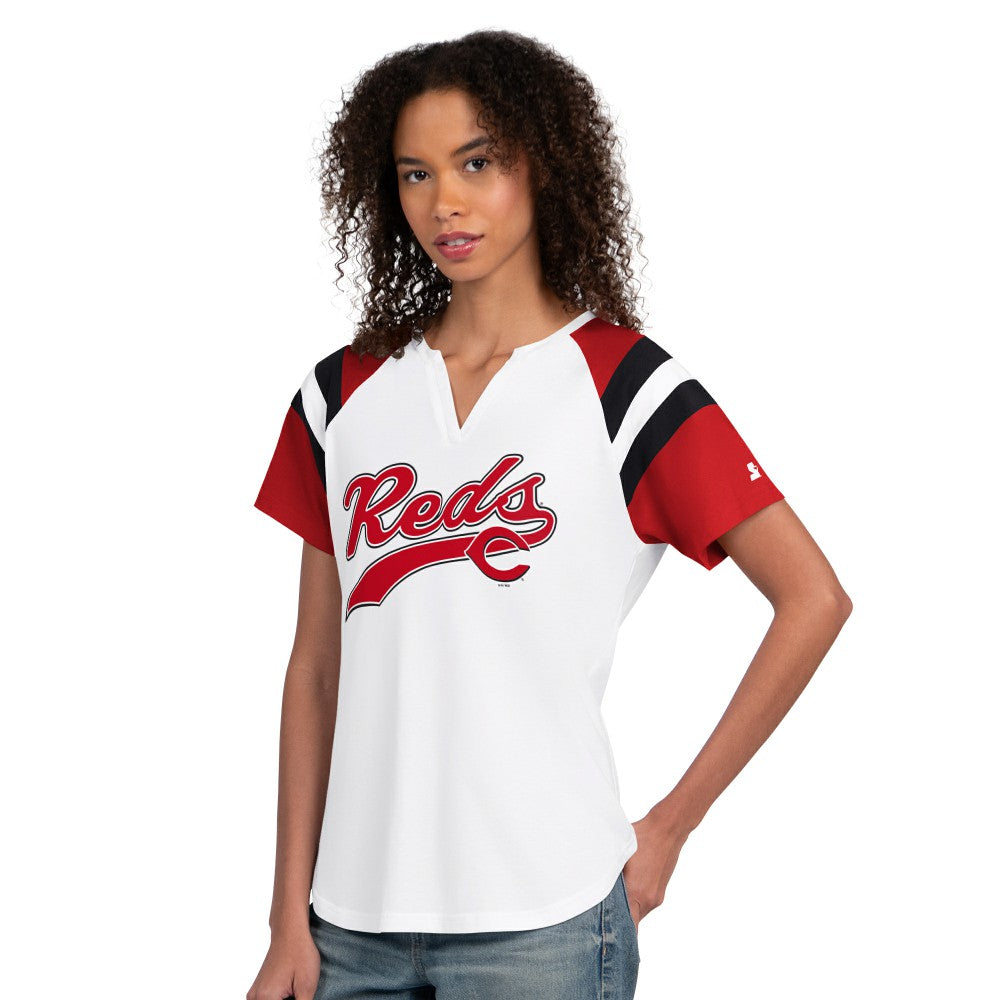 White Cincinnati Reds Starter Women's Game On Notch Neck T-Shirt