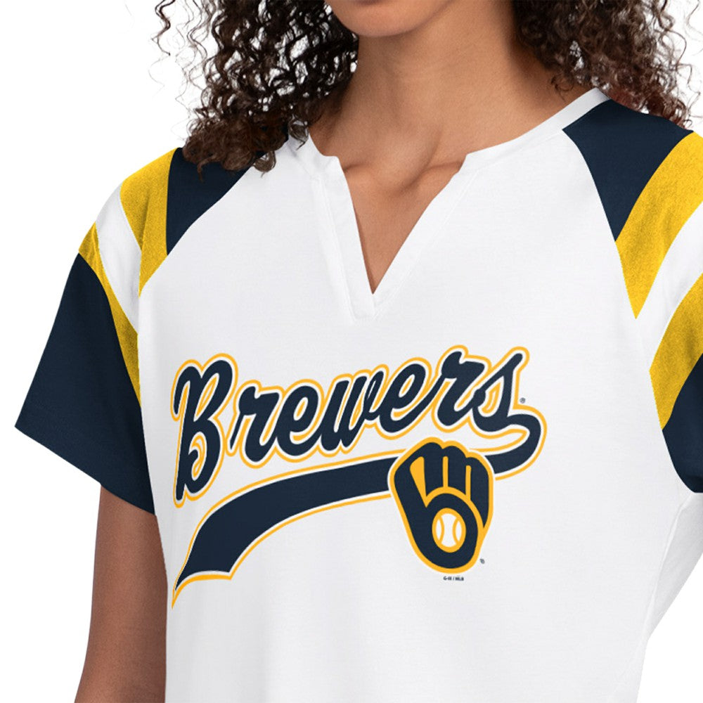 White Milwaukee Brewers Starter Women's Game On Notch Neck T-Shirt