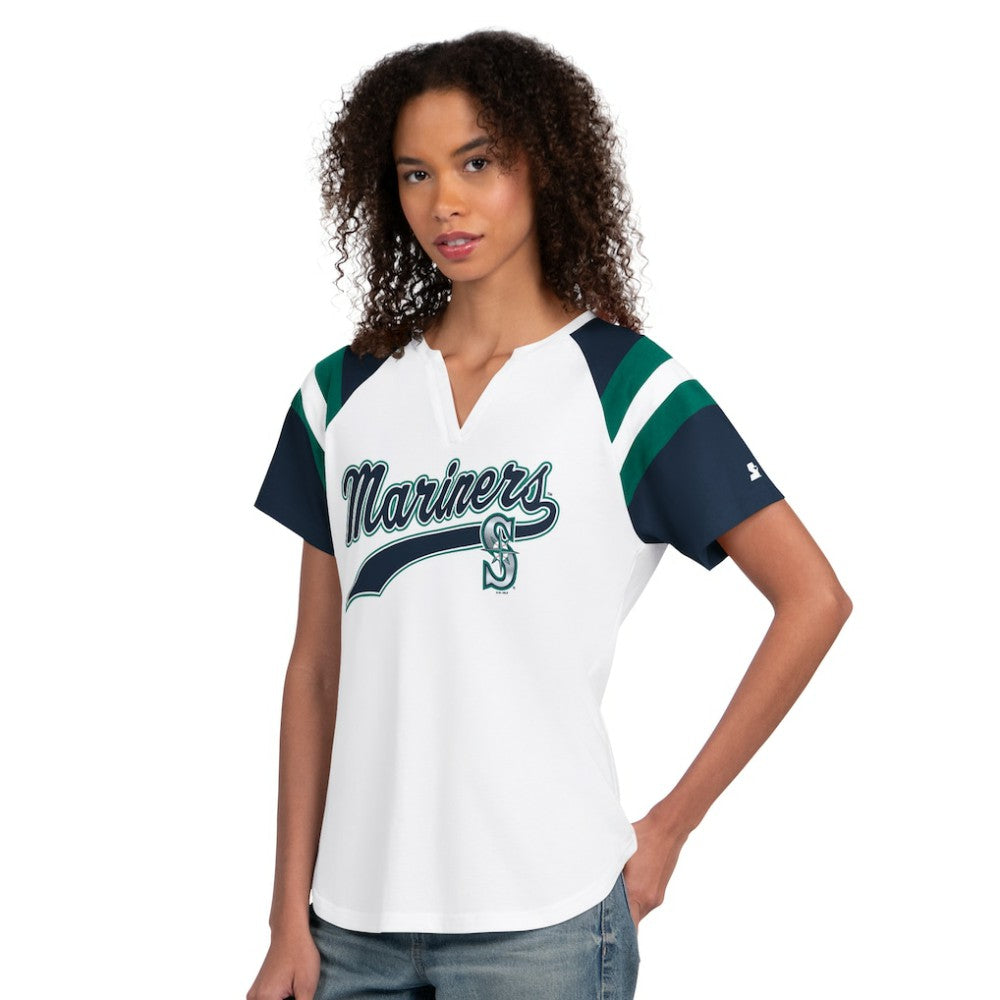 White Seattle Mariners Starter Women's Game On Notch Neck T-Shirt