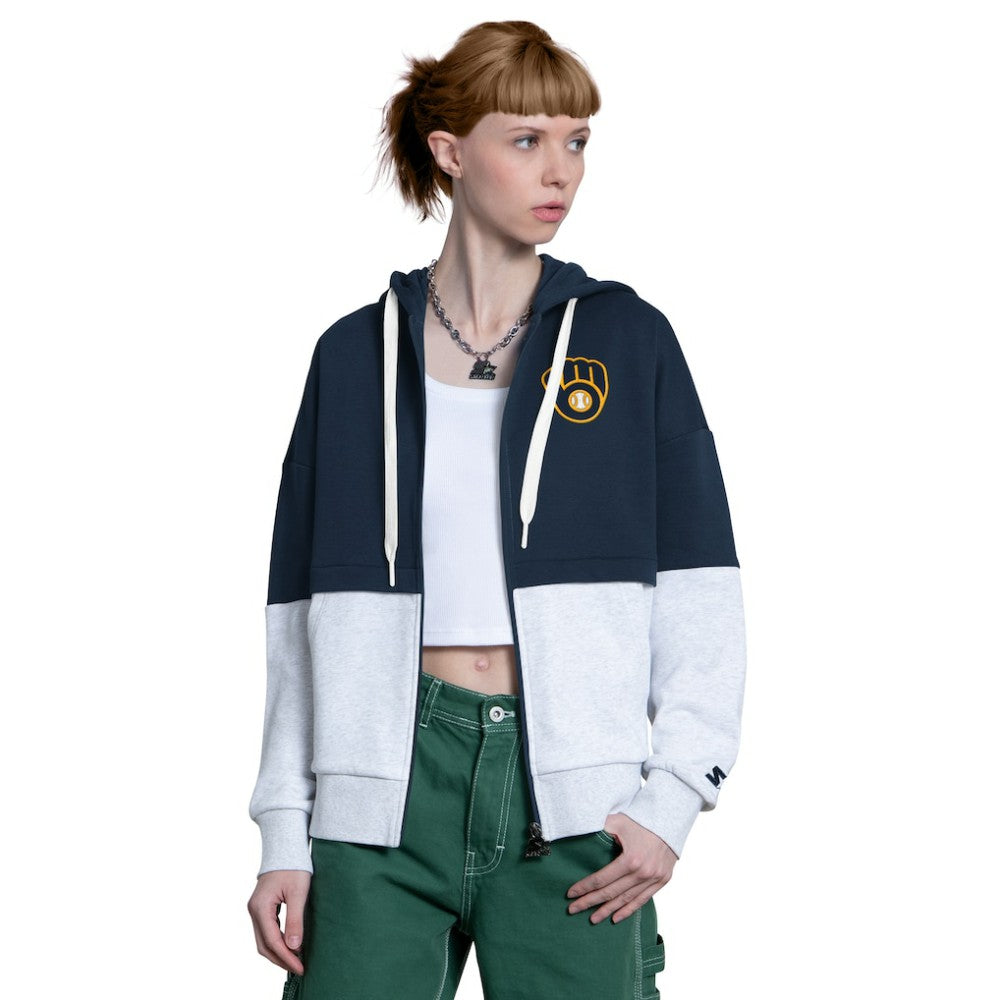Navy/Heather Gray Milwaukee Brewers Starter Women's Wishbone Full-Zip Hoodie