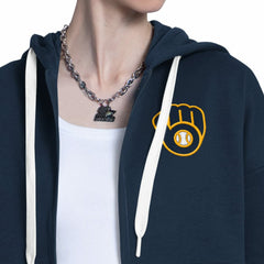 Navy/Heather Gray Milwaukee Brewers Starter Women's Wishbone Full-Zip Hoodie