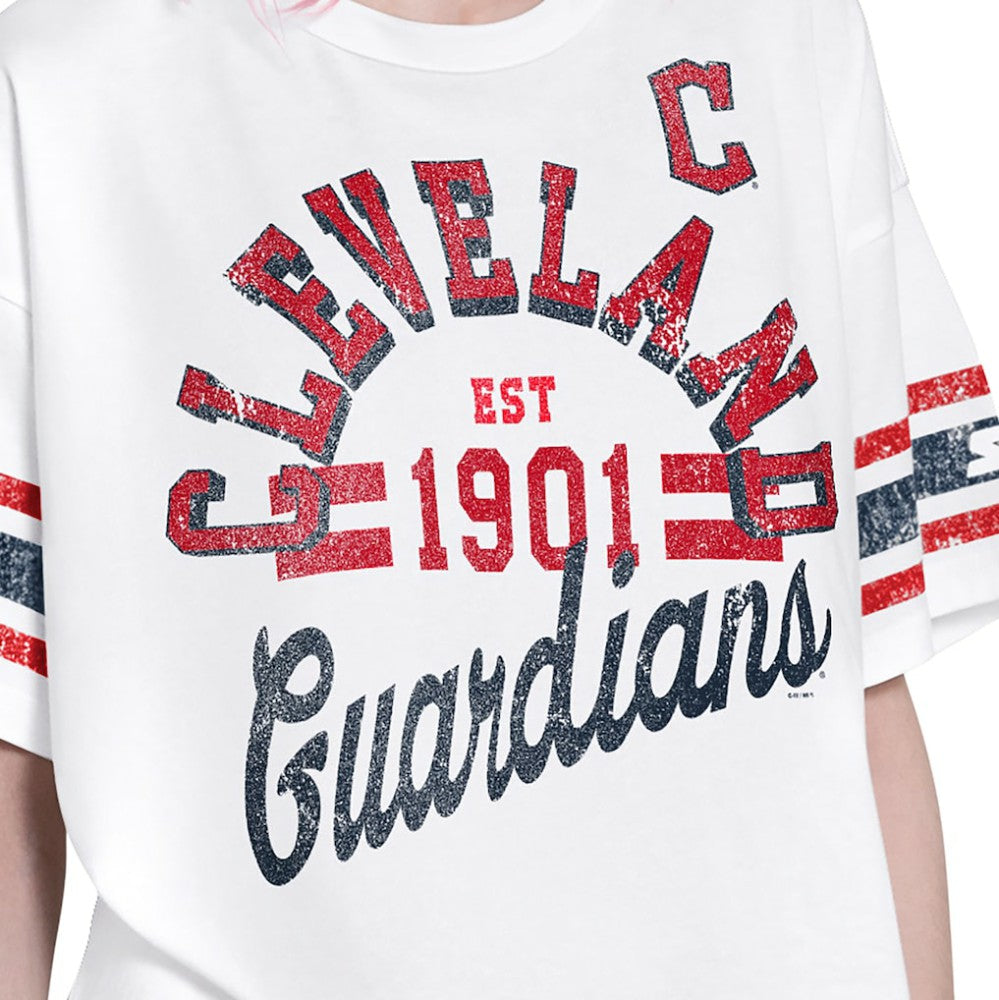 White Cleveland Guardians Starter Women's Cropped Hurry Up Offense T-Shirt
