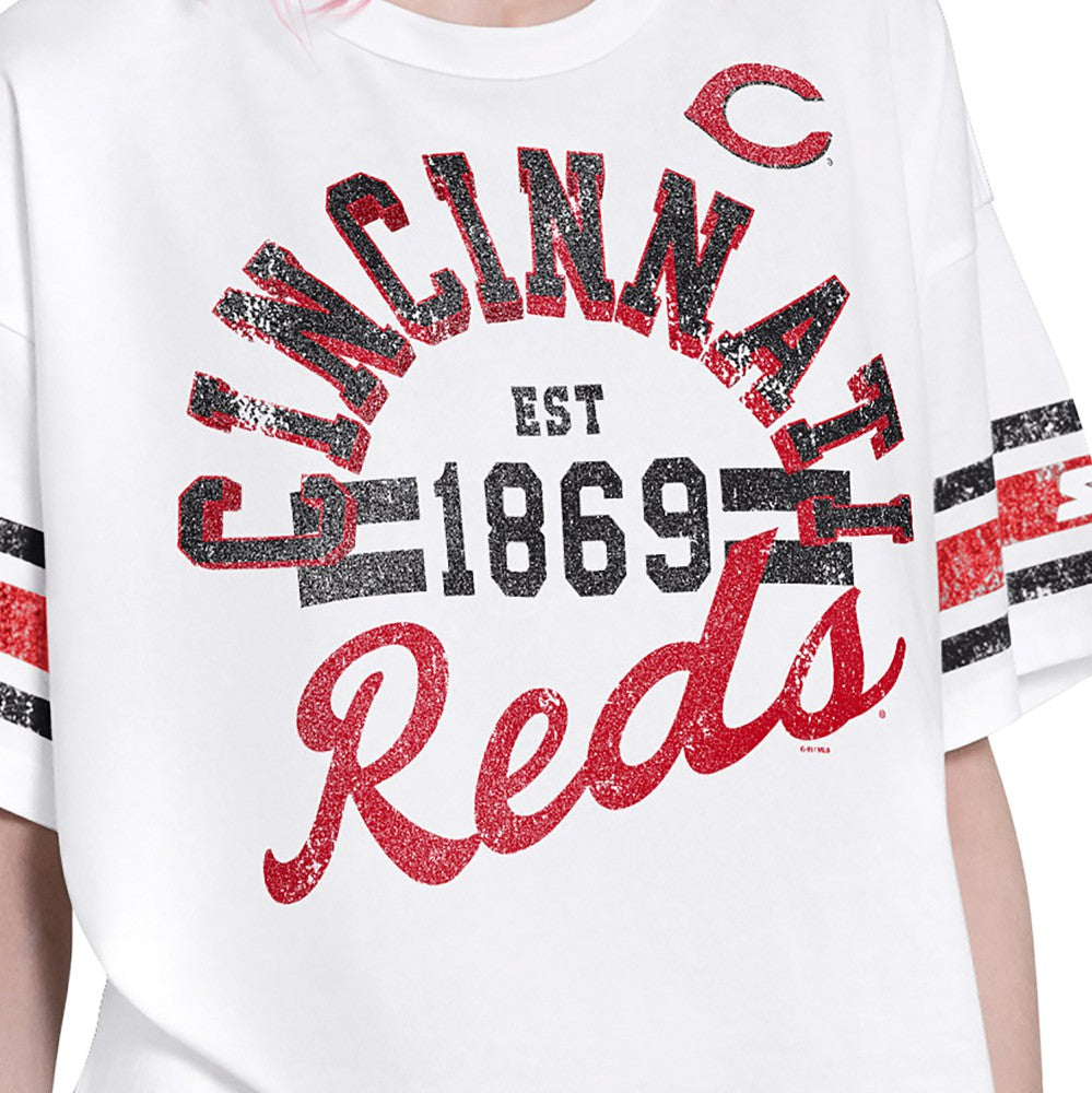 White Cincinnati Reds Starter Women's Cropped Hurry Up Offense T-Shirt