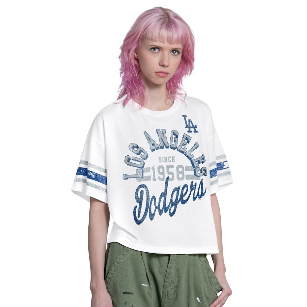 White Los Angeles Dodgers Starter Women's Cropped Hurry Up Offense T-Shirt