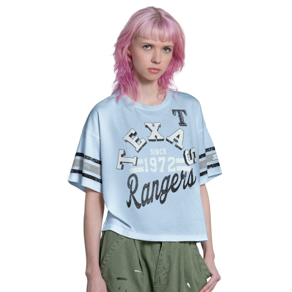 Light Blue Texas Rangers Starter Women's Cropped Hurry Up Offense T-Shirt